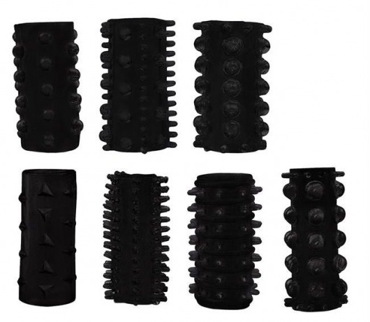 Набор из 7 черных насадок PENIS SLEEVES SET - Dream Toys - в Майкопе купить с доставкой