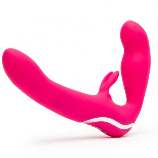 Ярко-розовый безремневой страпон Rechargeable Vibrating Strapless Strap-On - Happy Rabbit - купить с доставкой в Майкопе