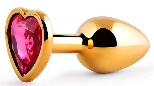 Золотистая анальная пробка с малиновым кристаллом-сердечком - 7 см. - Anal Jewelry Plug - купить с доставкой в Майкопе