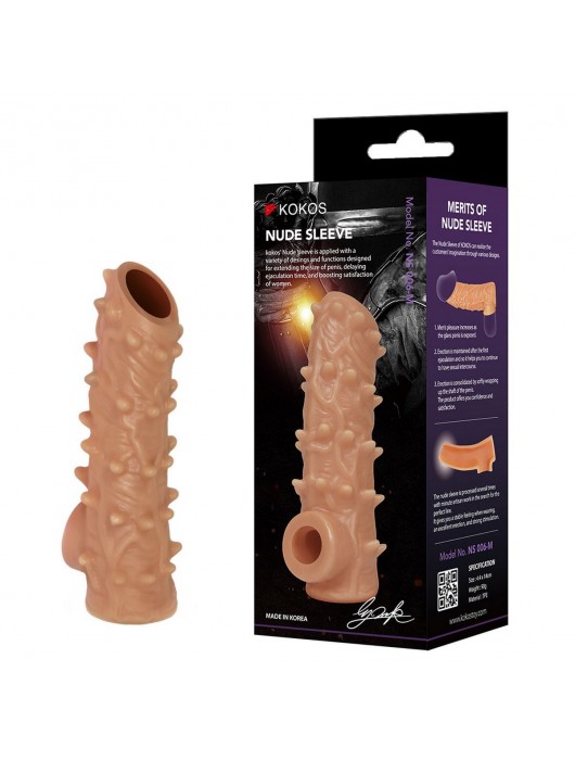 Телесная насадка с шипами и открытой головкой Nude Sleeve L - 14 см. - KOKOS - в Майкопе купить с доставкой