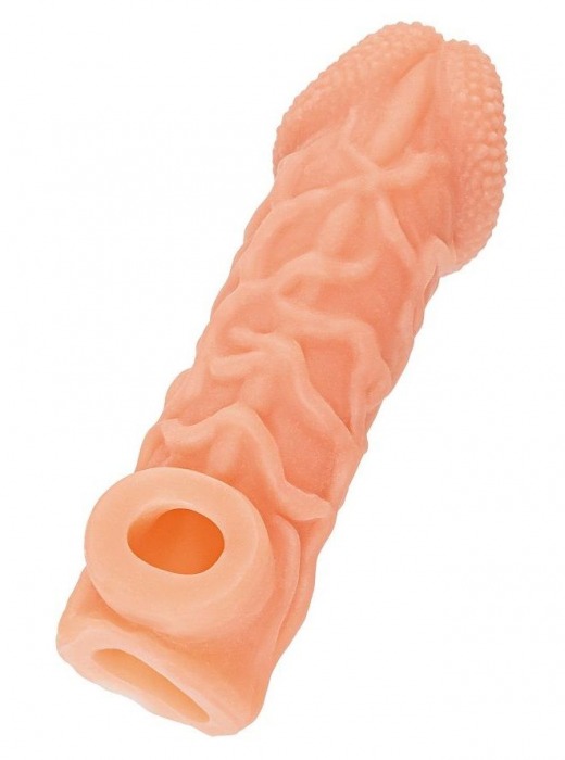 Телесная закрытая насадка с венками Cock Sleeve Size L - 17,6 см. - KOKOS - в Майкопе купить с доставкой