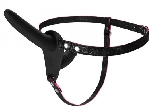 Черный страпон на ремнях с вагинальной пробкой - 15 см. - ToyFa - купить с доставкой в Майкопе