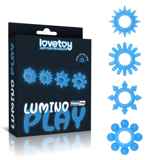 Набор из 4 голубых, светящихся в темноте эрекционных колец Lumino Play - Lovetoy - в Майкопе купить с доставкой