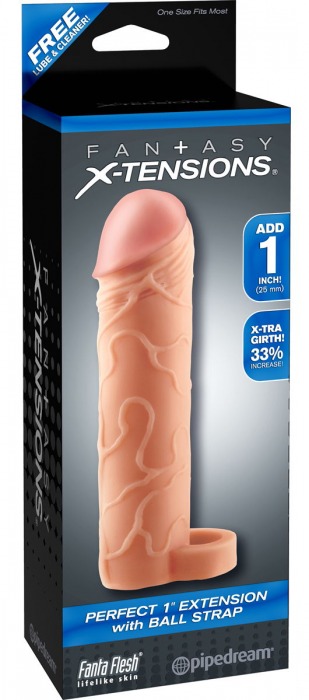 Телесная насадка с кольцом Perfect 1 Extension with Ball Strap - 17 см. - Pipedream - в Майкопе купить с доставкой