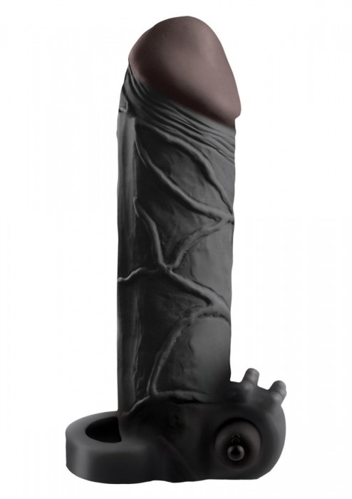 Чёрная вибронасадка с кольцом Vibrating Real Feel 2 Extension - 16 см. - Pipedream - в Майкопе купить с доставкой