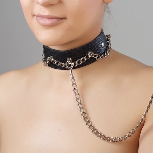 Чёрный ошейник из натуральной кожи - Sitabella - купить с доставкой в Майкопе