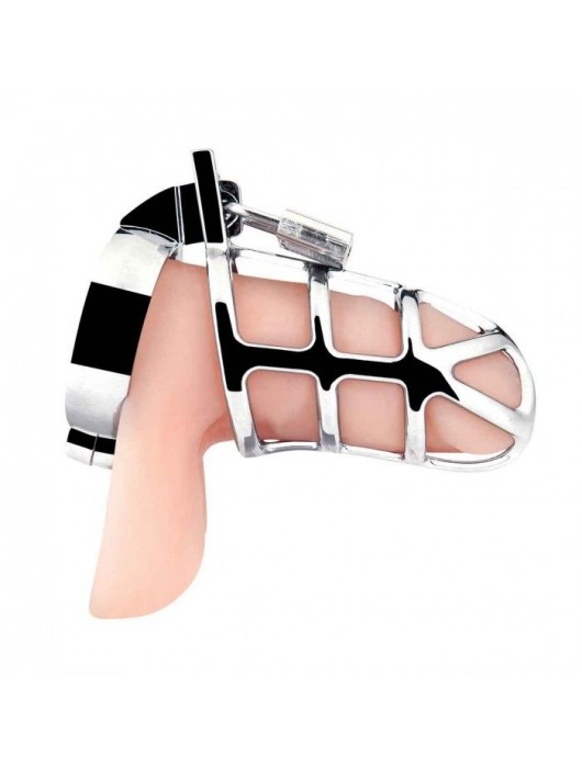 Серебристая металлическая клетка для члена с замком Enslave Cock Cage - BlueLine - купить с доставкой в Майкопе