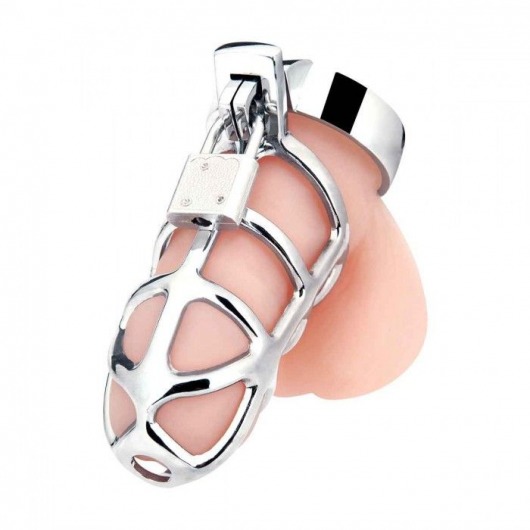 Серебристая металлическая клетка для члена с замком Enslave Cock Cage - BlueLine - купить с доставкой в Майкопе