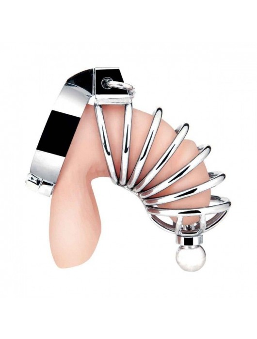 Серебристая клетка для члена Urethral Play Cage - BlueLine - купить с доставкой в Майкопе