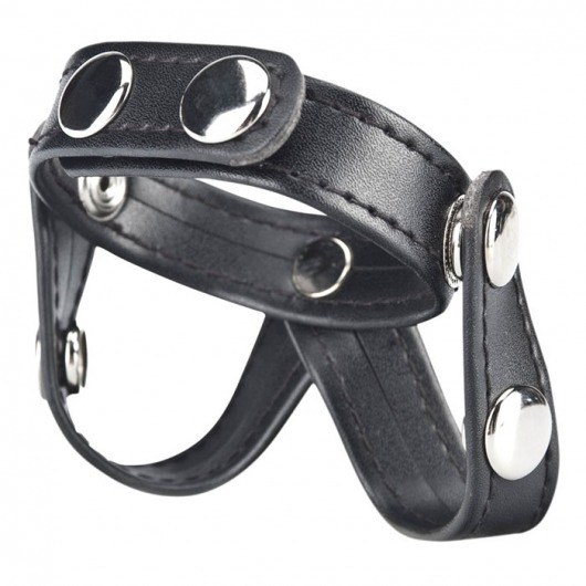 Кольцо на пенис с разделителем мошонки из искусственной кожи на клепках V-STYLE COCK RING - BlueLine - в Майкопе купить с доставкой