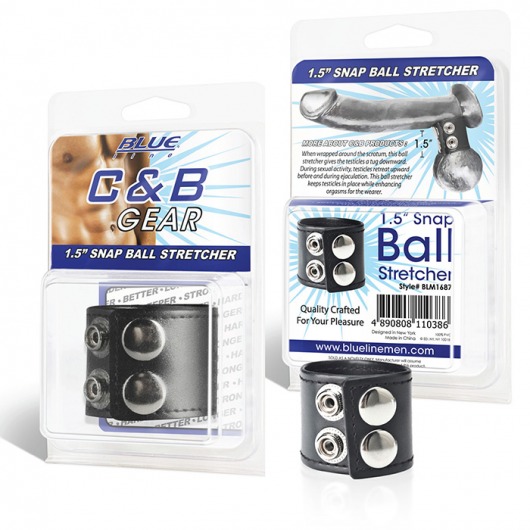 Хомут-утяжка для мошонки из искусственной кожи на клепках SNAP BALL STRETCHER - BlueLine - купить с доставкой в Майкопе