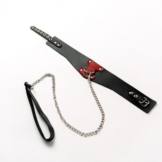 Черный широкий ошейник с красным декором и поводком - Crazy Handmade - купить с доставкой в Майкопе