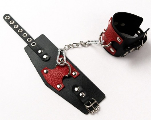 Черные кожаные оковы с красными вставками - Crazy Handmade - купить с доставкой в Майкопе
