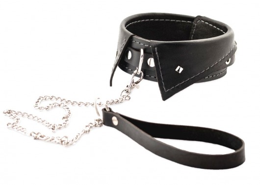 Черный ошейник-воротничок с металлическим поводком - Crazy Handmade - купить с доставкой в Майкопе