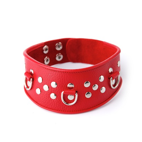 Кожаный красный ошейник с велюровой подкладкой - Sitabella - купить с доставкой в Майкопе