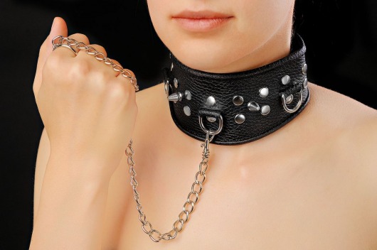 Чёрный ошейник из кожи - Sitabella - купить с доставкой в Майкопе