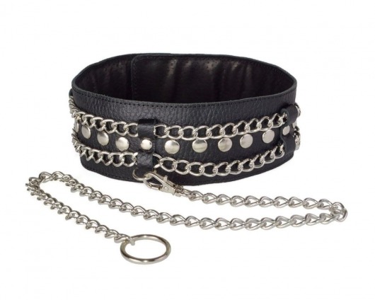 Чёрный ошейник с цепочками и поводком - Sitabella - купить с доставкой в Майкопе