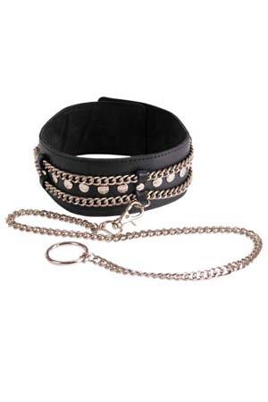 Чёрный ошейник с цепочками и поводком - Sitabella - купить с доставкой в Майкопе