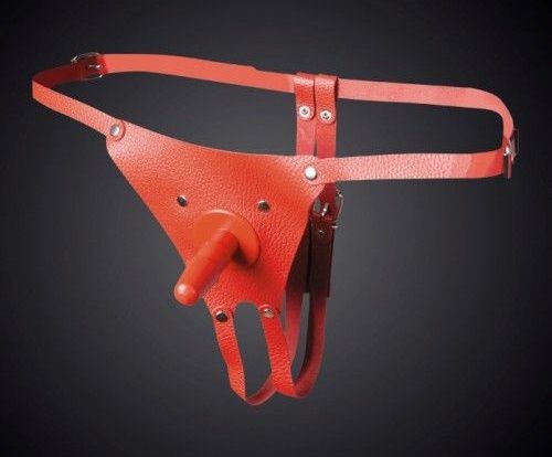 Красные кожаные универсальные трусики со штырьком для насадок - Sitabella - купить с доставкой в Майкопе