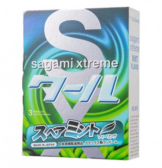 Презервативы Sagami Xtreme Mint с ароматом мяты - 3 шт. - Sagami - купить с доставкой в Майкопе