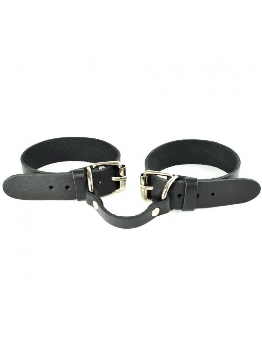 Черные кожаные наручники со съемной красной опушкой - Sitabella - купить с доставкой в Майкопе