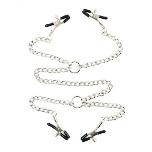 Серебристые зажимы для сосков и половых губ на тонкой цепочке - Notabu - купить с доставкой в Майкопе