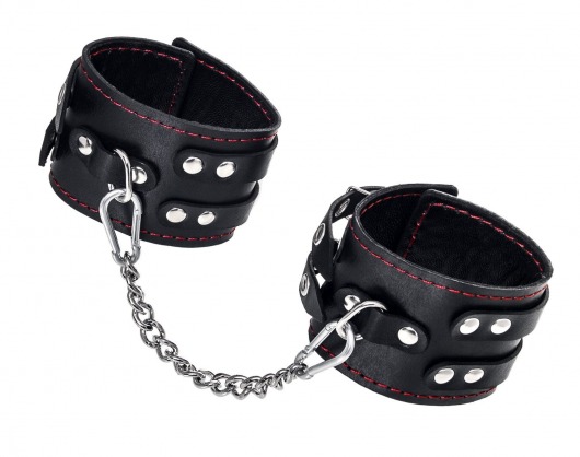 Черные кожаные оковы с двумя ремнями и контрастной строчкой - Pecado - купить с доставкой в Майкопе