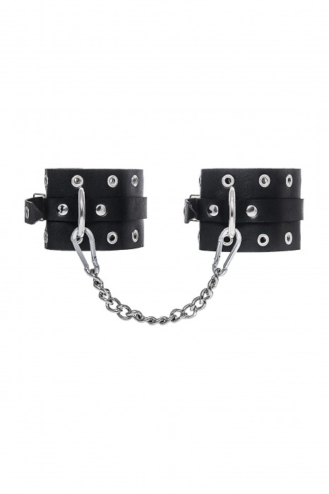 Черные кожаные однослойные оковы с люверсами - Pecado - купить с доставкой в Майкопе