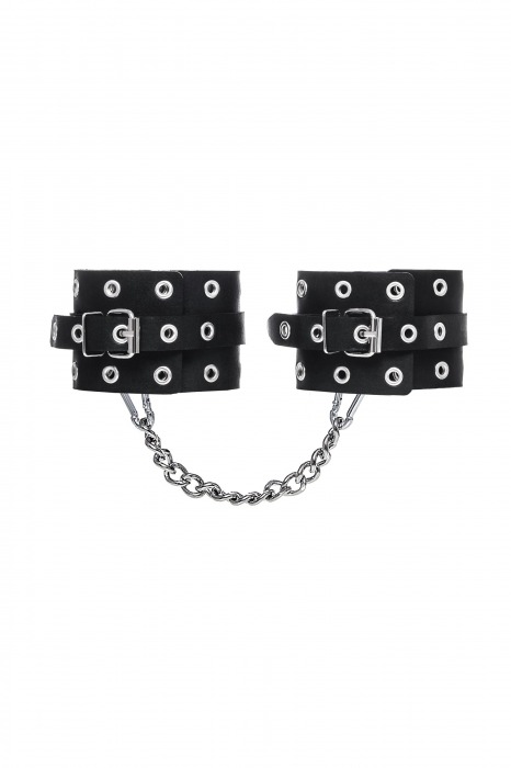 Черные кожаные однослойные оковы с люверсами - Pecado - купить с доставкой в Майкопе