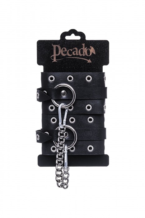 Черные кожаные однослойные оковы с люверсами - Pecado - купить с доставкой в Майкопе