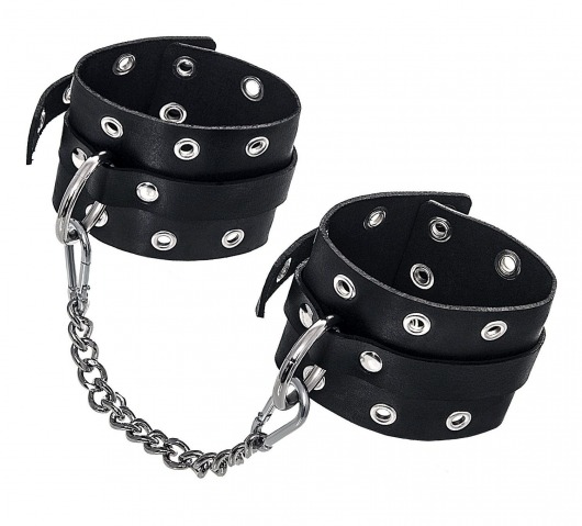 Черные кожаные однослойные оковы с люверсами - Pecado - купить с доставкой в Майкопе