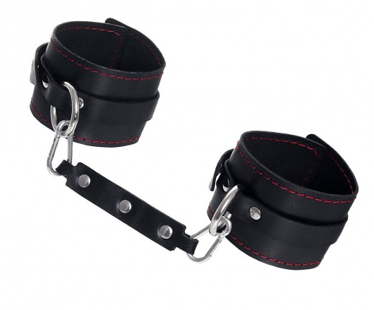 Черные кожаные однослойные оковы с контрастной строчкой - Pecado - купить с доставкой в Майкопе