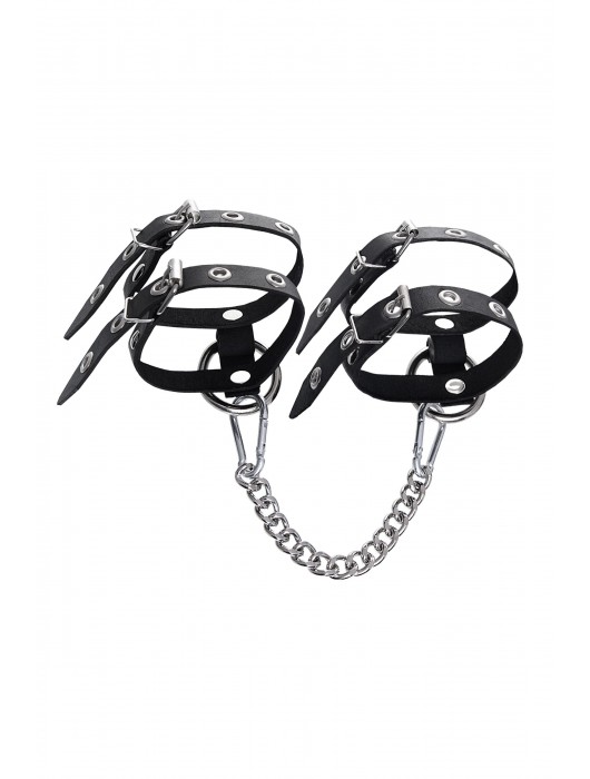 Черные однослойные кожаные оковы из двух ремешков - Pecado - купить с доставкой в Майкопе