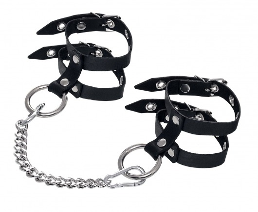 Черные однослойные кожаные оковы из двух ремешков - Pecado - купить с доставкой в Майкопе