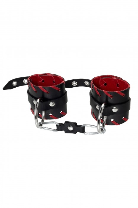 Черно-красные наручники из натуральной кожи - Pecado - купить с доставкой в Майкопе