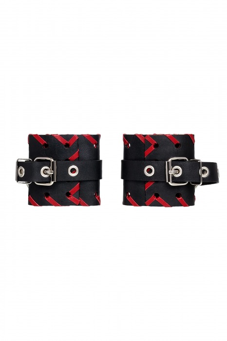 Черно-красные наручники из натуральной кожи - Pecado - купить с доставкой в Майкопе