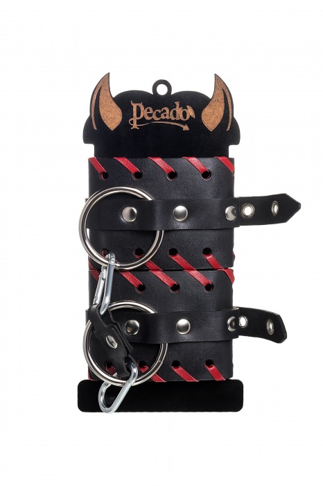 Черно-красные наручники из натуральной кожи - Pecado - купить с доставкой в Майкопе