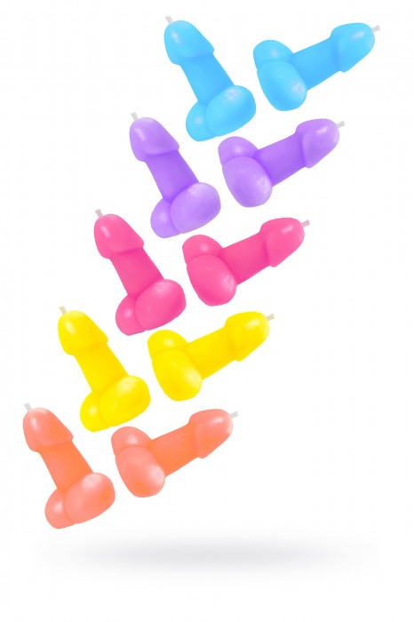 Набор из 10 разноцветных свечей в форме пениса - Pecado - купить с доставкой в Майкопе