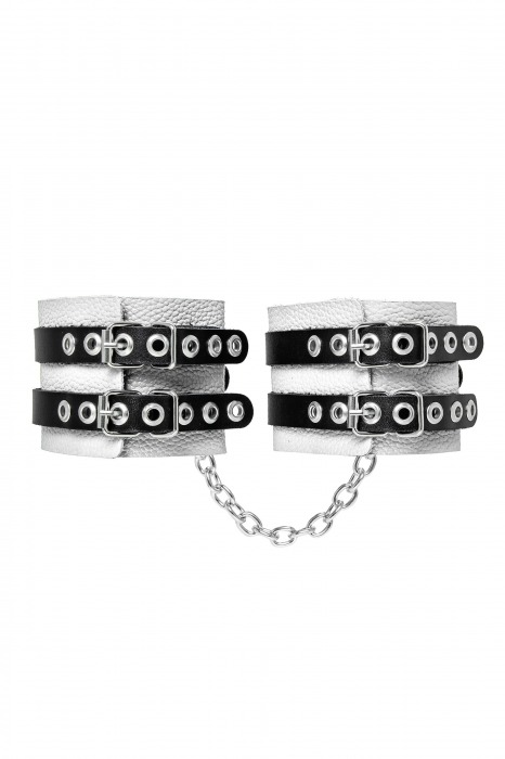 Бело-черные оковы с двумя ремешками и люверсами - Pecado - купить с доставкой в Майкопе