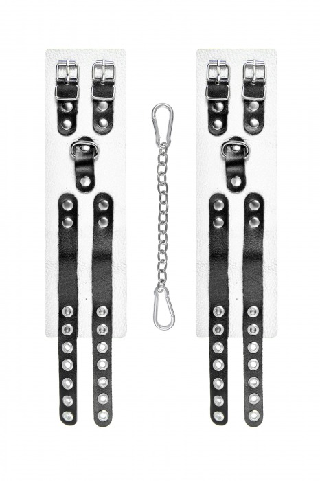 Бело-черные оковы с двумя ремешками и люверсами - Pecado - купить с доставкой в Майкопе