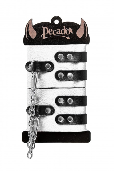 Бело-черные оковы с двумя ремешками и люверсами - Pecado - купить с доставкой в Майкопе