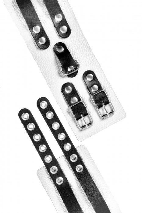 Бело-черные оковы с двумя ремешками и люверсами - Pecado - купить с доставкой в Майкопе