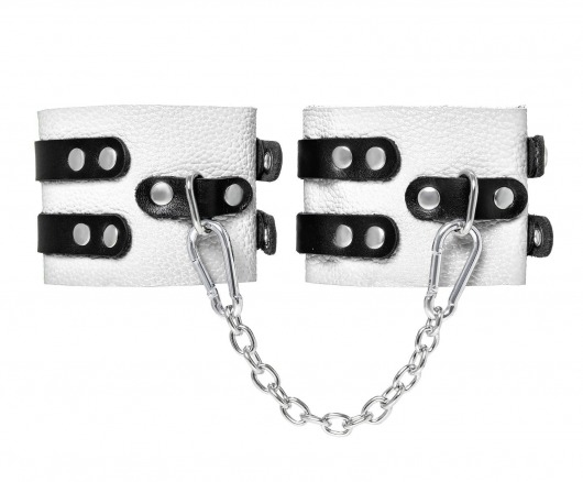 Бело-черные оковы с двумя ремешками и люверсами - Pecado - купить с доставкой в Майкопе