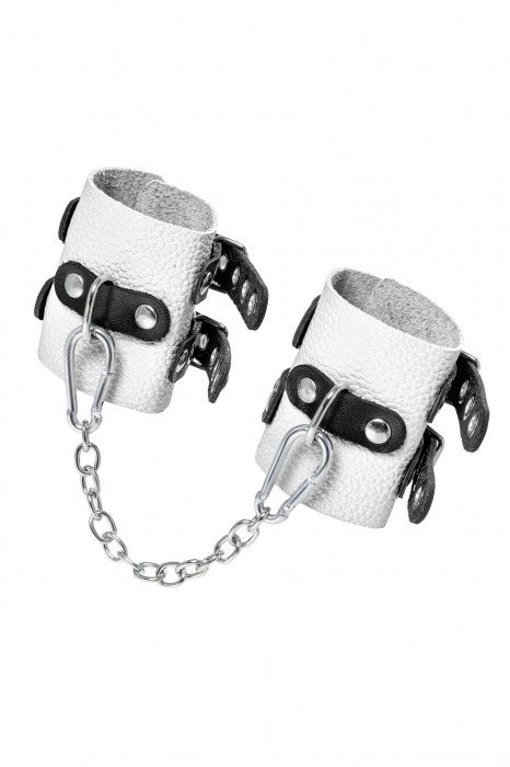 Бело-черные наручники с двумя ремешками и люверсами - Pecado - купить с доставкой в Майкопе