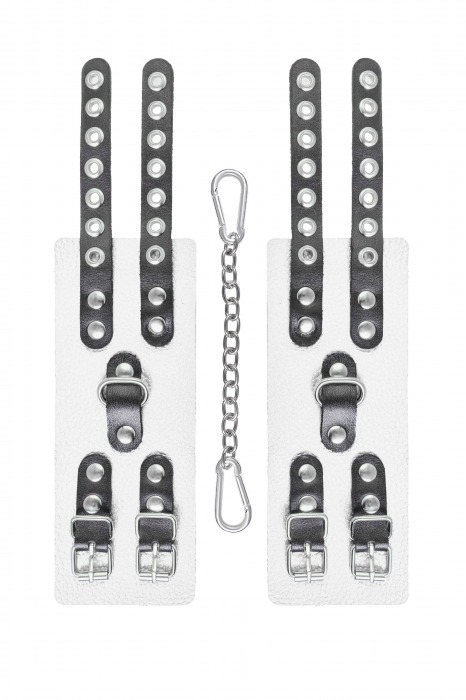 Бело-черные наручники с двумя ремешками и люверсами - Pecado - купить с доставкой в Майкопе