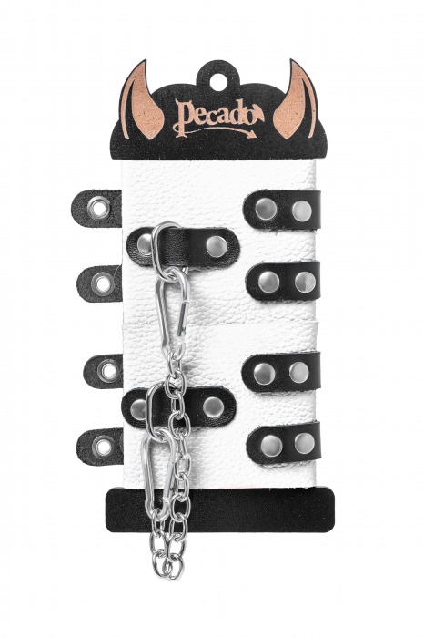 Бело-черные наручники с двумя ремешками и люверсами - Pecado - купить с доставкой в Майкопе