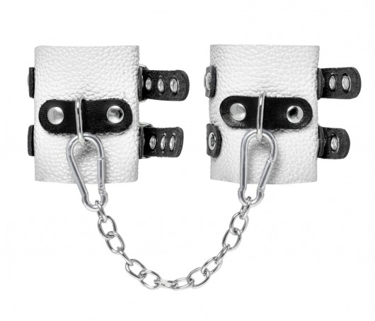 Бело-черные наручники с двумя ремешками и люверсами - Pecado - купить с доставкой в Майкопе