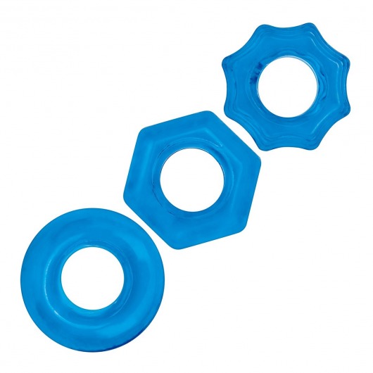 Комплект из трех голубых колец для эрекции 3-Pack Nuts   Bolts Stretch Cock Ring Set - BlueLine - в Майкопе купить с доставкой