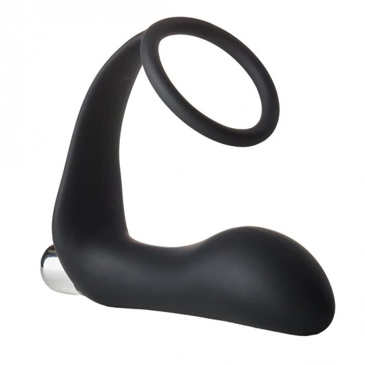 Черное эрекционное кольцо с вибропробкой Vibrating Anal Plug With Cockring - Dream Toys - в Майкопе купить с доставкой