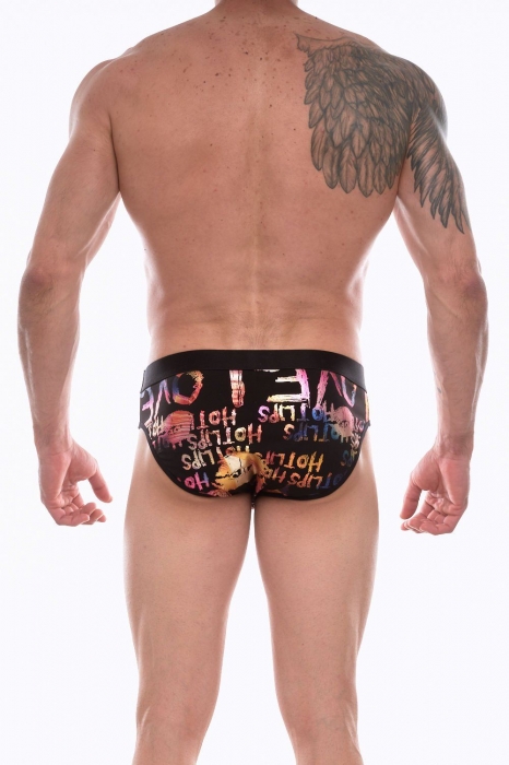 Черные трусы-брифы с блестящим принтом в виде надписей и губ - Don Moris купить с доставкой